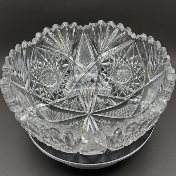 American Brilliant Period ABP Cut Glass Sawtooth Bowl Libbey 9” READ - Picture 2 of 16